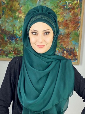 Butik Ambar Top Kapı Model Yakut Yeşili Büzgülü Şal