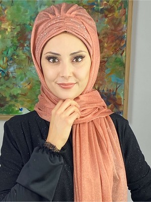 Butik Ambar Sultan Model Somon Simli Şifon Büzgülü Şal