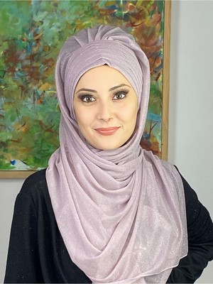 Butik Ambar Top Kapı Lila Simli Çapraz Drapeli Hazır Şal