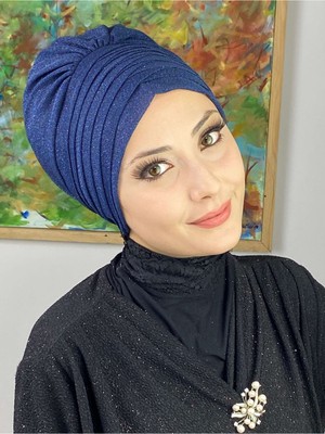 Butik Ambar Top Kapı Simli Lacivert Çapraz Drapeli Dış Bone