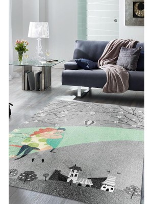 Homshtag Hayatımın Rengi Dekoratif Salon Halısı Gri Renk Halı Modern Salon Halısı Fiğürlü Halı