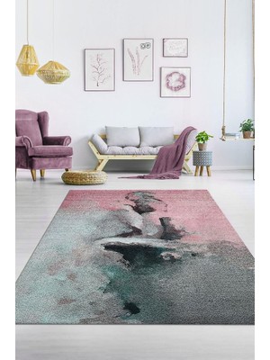 Homshtag Aşkın Ruhu Pembe Gri Renkli Halı Soyut Desenli Sevgiliye Hediyelik Halı Dekoratif Halı