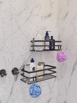 Suntel Yapışkanlı Kancalı 2 Adet Set Banyo Rafı
