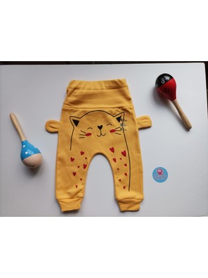 Baby Blue Pamuklu Kulaklı Kedi Baskılı Tek Alt Eşofman Pijama