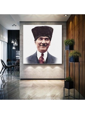 SML Tablo Gazi Mustafa Kemal Atatürk Gülümseyen Kalpaklı Karizma Kanvas Tablo