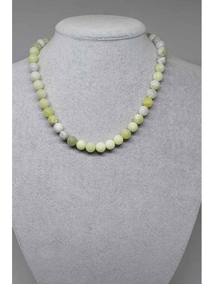 Yaşam Tohumu Peridot (Zebercet) Taşı Yeşil-Beyaz Alacalı Kolye 8mm (23115) (Klipsli)