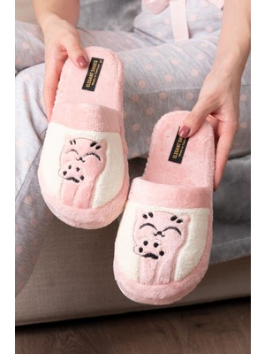 Slipcat Kadın Kedi Pati Baskılı Kışlık Ev Terliği