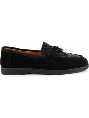 Bambi Siyah Süet Leather Kadın Loafer Ayakkabı K01274225402