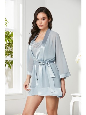 Pierre Cardin Mist 3'lü Saten Dantelli Şort Ve Şifon Dantelli Sabahlık Takımı 2475