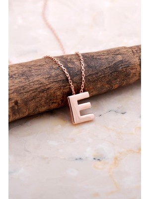 Sümer Telkari Sümertelkari E Harfi Rose Gümüş Kolye 7854