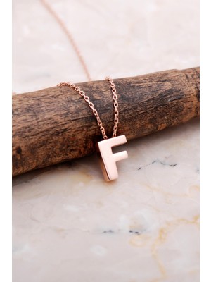 Sümer Telkari F Harfi Rose Gümüş Kolye 7857