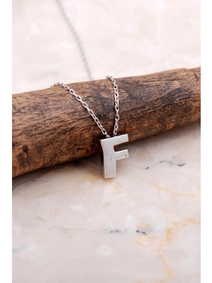 Sümer Telkari F Harfi Rodyumlu Gümüş Kolye 7858