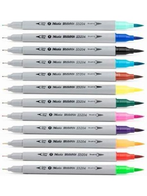 Masis Brushpen ve Fineliner 12'li Paket Çift Taraflı Keçeli Kalem Renkli ve Kullanışlı