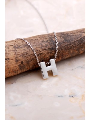 Sümer Telkari H Harfi Rodyumlu Gümüş Kolye 7865