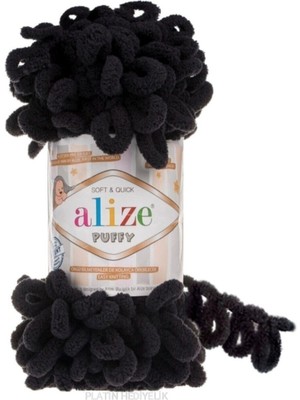 EKS Ticaret Alize ( 5 Adet ) Puffy 60 Siyah El Örgü Iplikleri Panduf Battaniye Ipi Atkı Hırka Paspas Ipliği