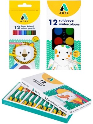 Adel 3 Lü Boya Kırtasiye Seti (Kuru+Sulu+Pastel Boya)