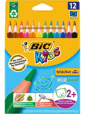 Bic Bıc Kids Evolution Üçgen Jumbo Kuru Boya Kalemi 12'li Kutu 2-4 Yaş Çocuklar İçin Renkli