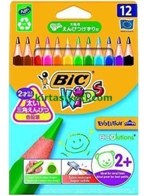 Bic Evolution Üçgen Jumbo Kuru Boya Kalemi 12'li Kutu Renkli ve Çocuklar İçin Uygun