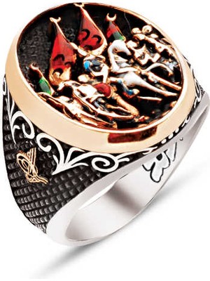 Amberkan Gümüş Fetih 1453 Temalı Yanları Tuğralı Yüzük
