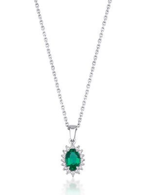 Mas Diamond Emerald Oval Kolye