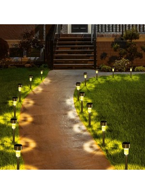 Nuveden Gün Işığı Sarı Ledli Solar Güneş Enerjili Bahçe Lambası 10 Lu Set Metal Gövdeli