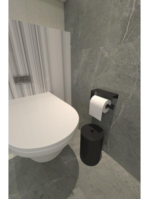 Bath Black Concept 4' Lü Set Tuvalet Kağıtlığı ve Havlu Askısı Fön Makinesi Tutacağı Rulo Peçetelik