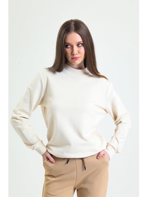 Pulur.co Krem Dik Yaka Sweatshirt