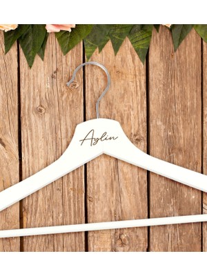 Bk Gift Kişiye Özel Isimli Ahşap Düğün Elbise Askısı, Gelinlik Askısı, Düğün Hediyesi, Yetişkin Kıyafet Askısı