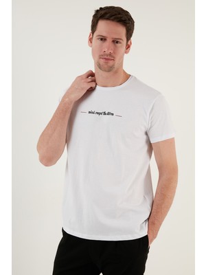 Buratti Yazı Baskılı Bisiklet Yaka  Pamuk Slim Fit T Shirt Erkek T Shirt 541WIND