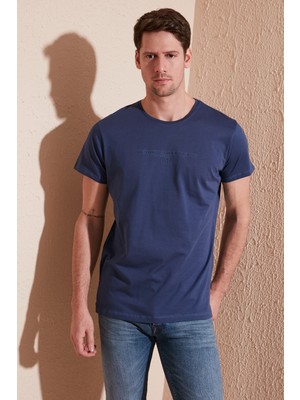 Buratti Yazı Baskılı Bisiklet Yaka  Pamuk Slim Fit Basic T Shirt Erkek T Shirt 541TACTICAL