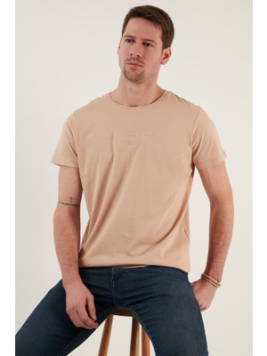 Buratti Yazı Baskılı Bisiklet Yaka  Pamuk Slim Fit Basic T Shirt Erkek T Shirt 541TACTICAL