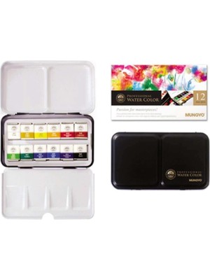 Mungyo 12’li Aquarel Yarım Tablet Suluboya (Metal Kutu)