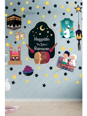 Msticker Ramazan Ayı Temalı Süsleme Cam Duvar Süsleri Hoşgeldin Ramazan Sticker Seti -R4