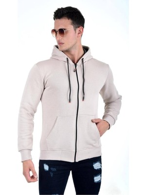 Blues Moda Kapüşonlu Fermuarlı Hoodie İçi Polarlı Kalın Sweatshirt Battal