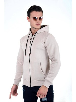 Blues Moda Kapüşonlu Fermuarlı Hoodie İçi Polarlı Kalın Sweatshirt Battal