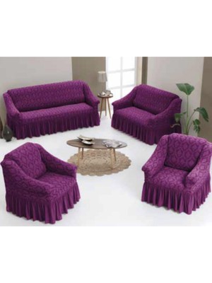 Arlisa 3+2+1+1 Jakarlı Koltuk Örtüsü Takımı Mürdüm