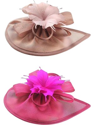 Amanda 2x Mesh Fascinator Hat Saç Klipsi Kişme Kokteyl Çay Partisi Pembe Gül Kırmızı  (Yurt Dışından)