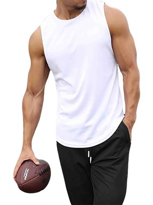 Bluu Bs Kolsuz Sporcu Tshirt Beyaz Erkek İçin Rahat Kesim Nefes Alabilir Kumaş