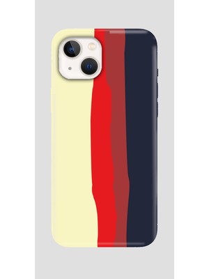 HappyCase iPhone 14 Kılıf Gökkuşağı Liquid Lansman Içi Dokulu Silikon Telefon Kılıfı Krem Siyah Gri