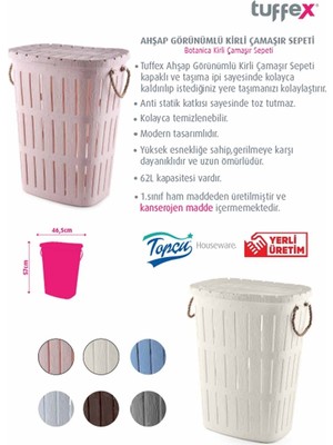 Tuffex Ahşap Görünümlü Halatlı Kirli Sepeti - Çamaşır Sepeti - Plastik Sepet