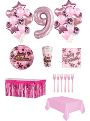 Dipak Pembe Renk 9 Yaş Doğum Günü Seti
