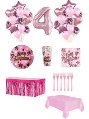 Dipak Pembe Renk 4 Yaş Doğum Günü Seti
