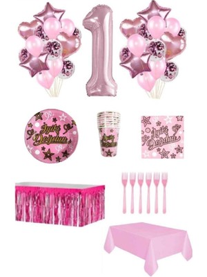 Dipak Pembe Renk 1 Yaş Doğum Günü Seti