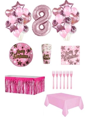 Dipak Pembe Renk 8 Yaş Doğum Günü Seti