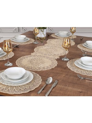 Tropik Home Amerikan Servis Takımı 6 Kişilik 7 Parça Supla ve Runner Seti - Nakışlı Yuvarlak Supla Seti