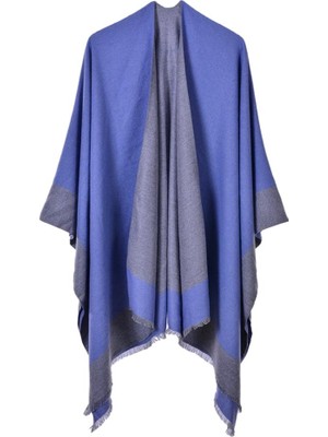 Hapais Kadınların Şal Sarısı Tersinir Poncho Cape Büyük Boy Kimono Mavi (Yurt Dışından)