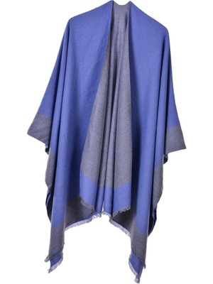 Hapais Kadınların Şal Sarısı Tersinir Poncho Cape Büyük Boy Kimono Mavi (Yurt Dışından)