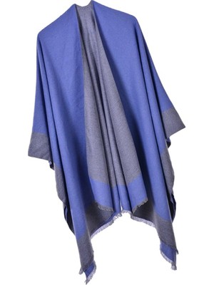 Hapais Kadınların Şal Sarısı Tersinir Poncho Cape Büyük Boy Kimono Mavi (Yurt Dışından)