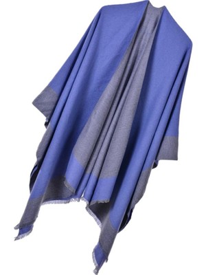 Hapais Kadınların Şal Sarısı Tersinir Poncho Cape Büyük Boy Kimono Mavi (Yurt Dışından)