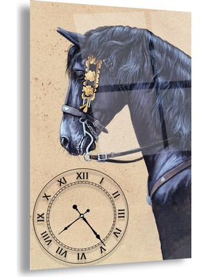 Emya Home Saatli Siyah At Cam Tablo